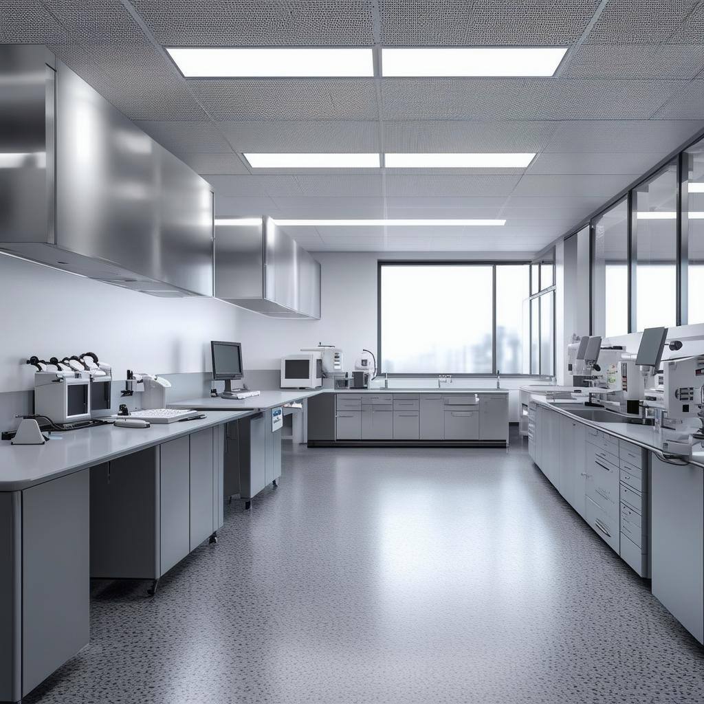Lab with texture gray flooring