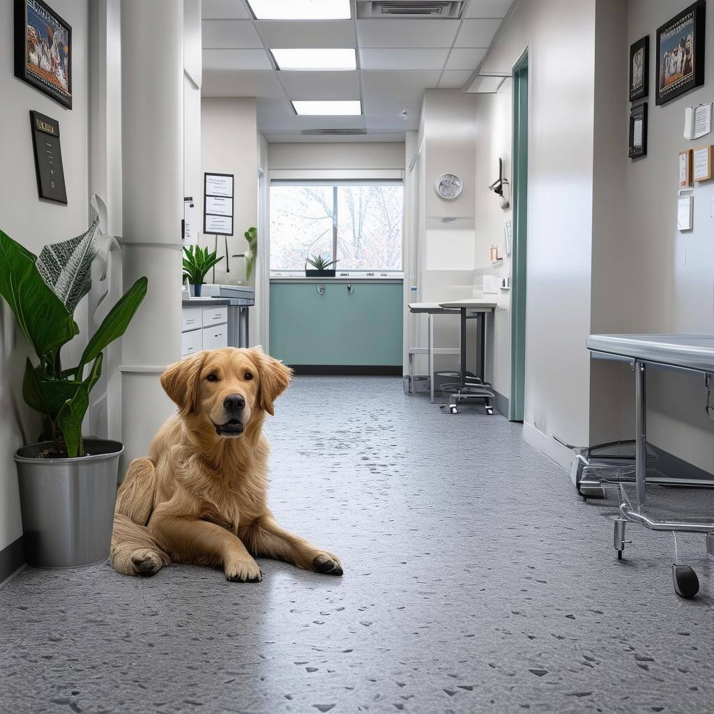 animal vet office and with texture gray flooring and animal on floor